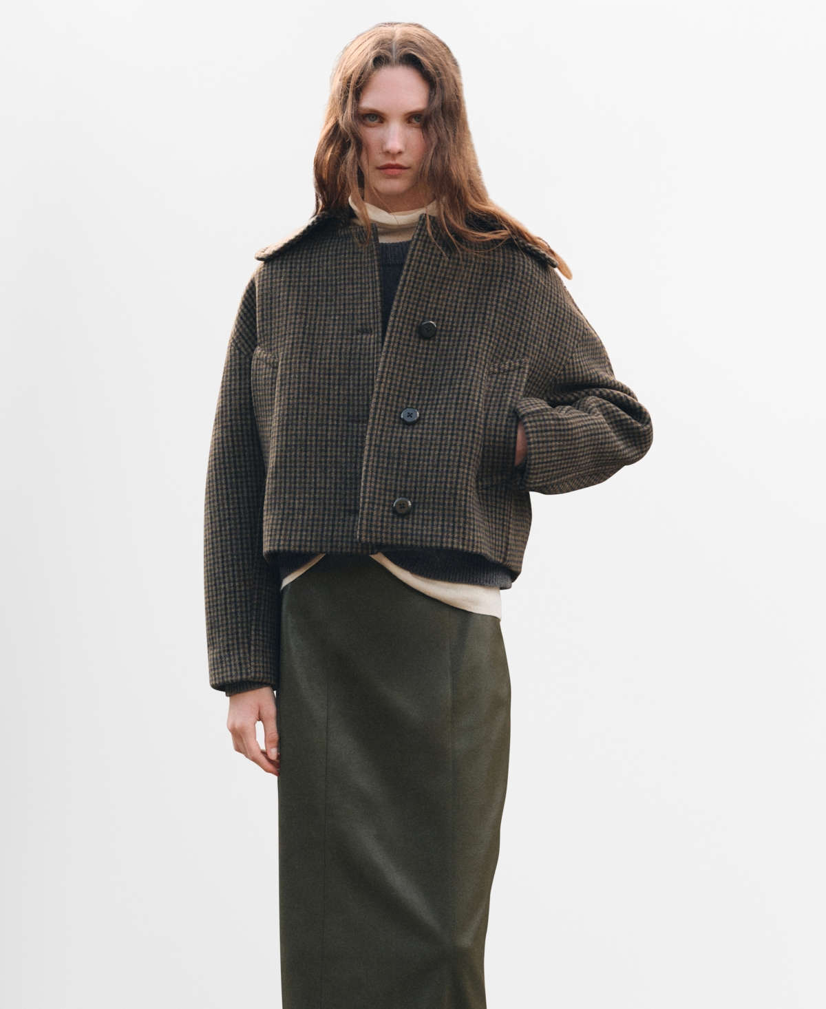 Mango Women's Houndstooth Wool Jacket In Brown