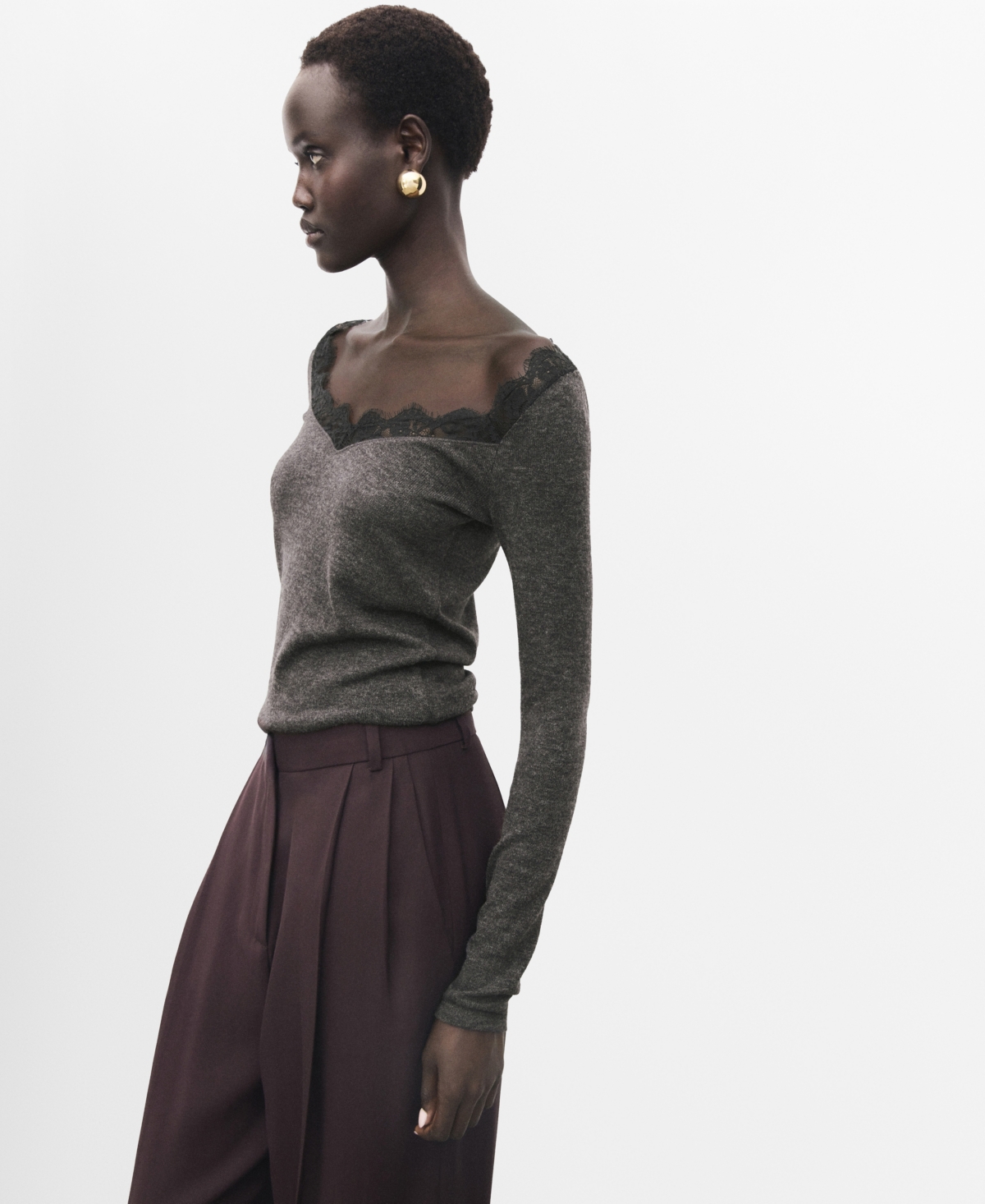 Mango Women's Lace-Trimmed Scoop-Neck Top