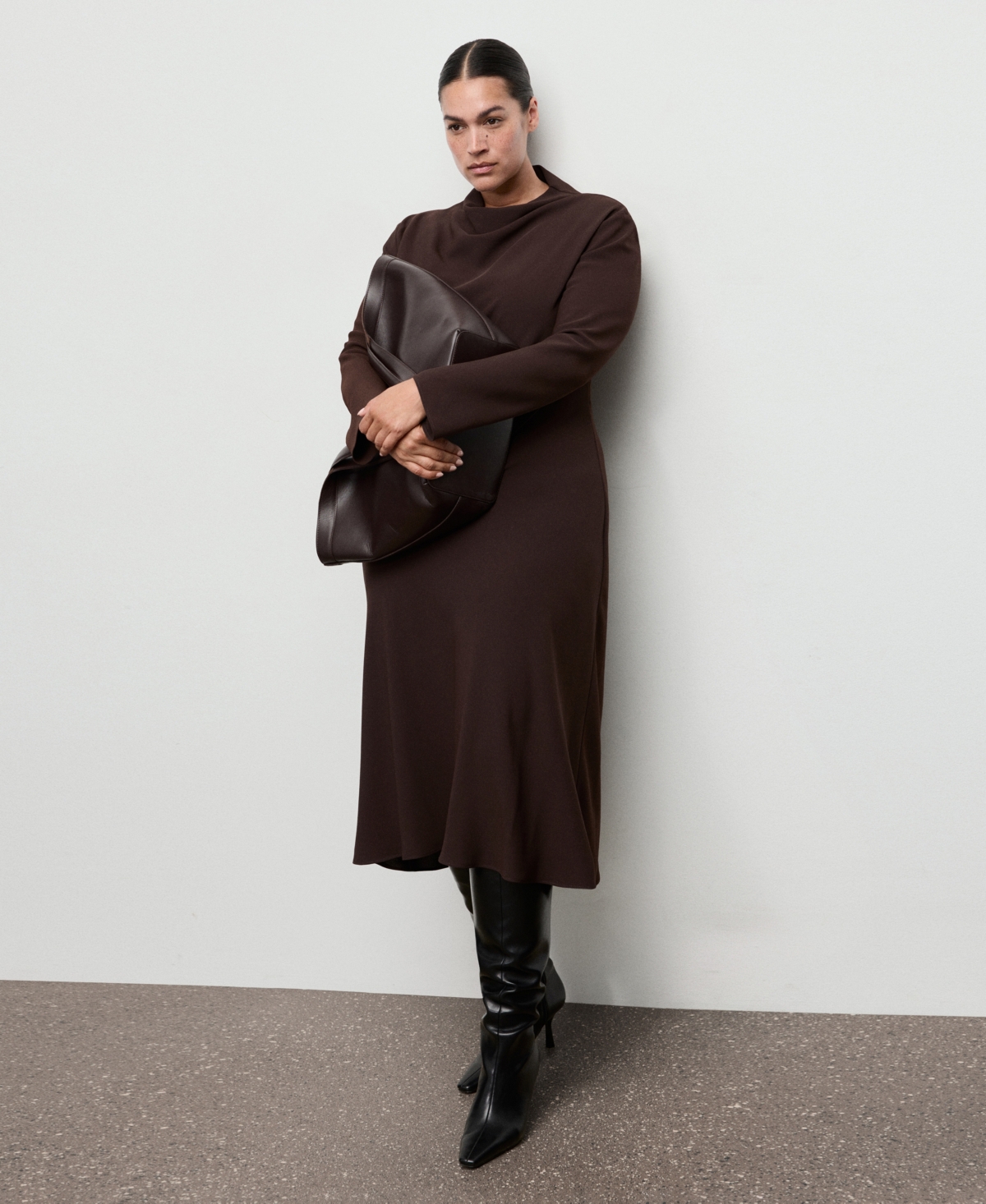 Mango Women's Draped Neckline Ruched Dress