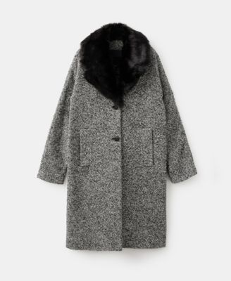 MANGO - Women's Fur Collar Mottled Coat