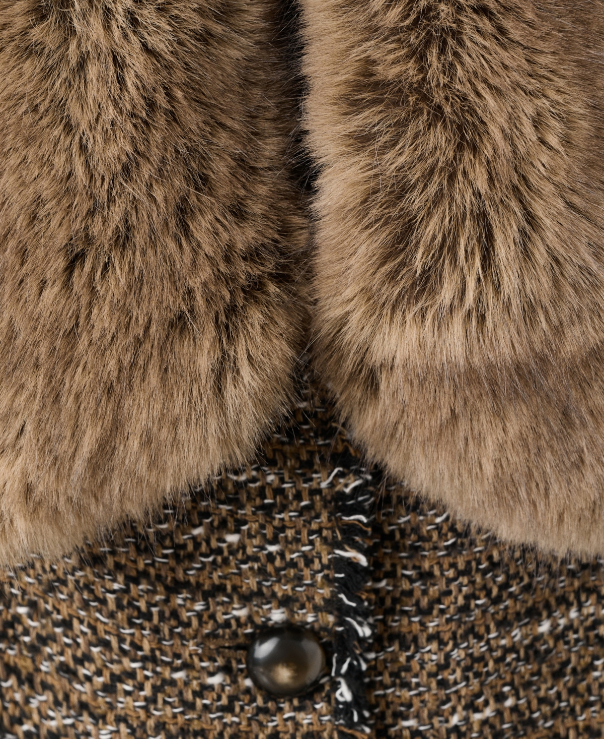 Mango Fringe Tweed Jacket With Faux Fur In Multi