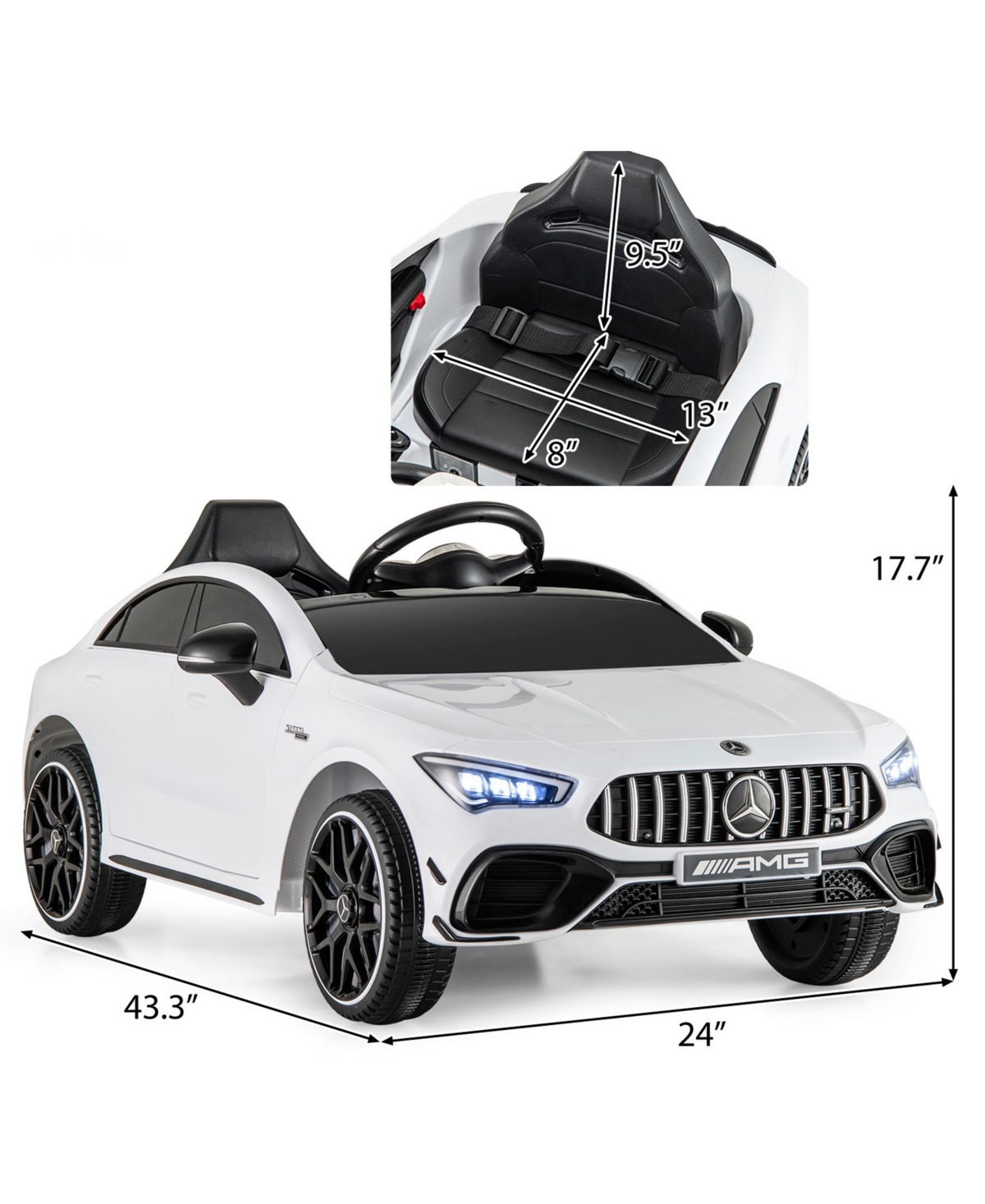 Sugift 12V Kids Ride on Car Mercedes-Benz Amg Cla 45 with Remote-White