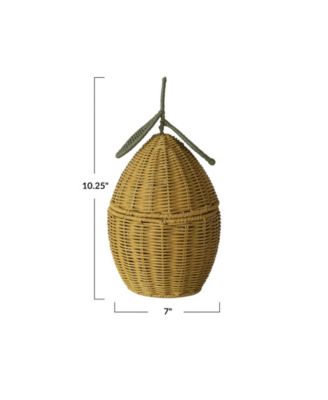 Hand-Woven Rattan Lemon Shaped Basket with Lid