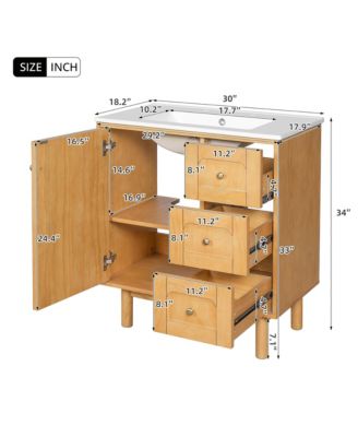 30 inches Freestanding Bathroom Vanity with Single Ceramic Sink