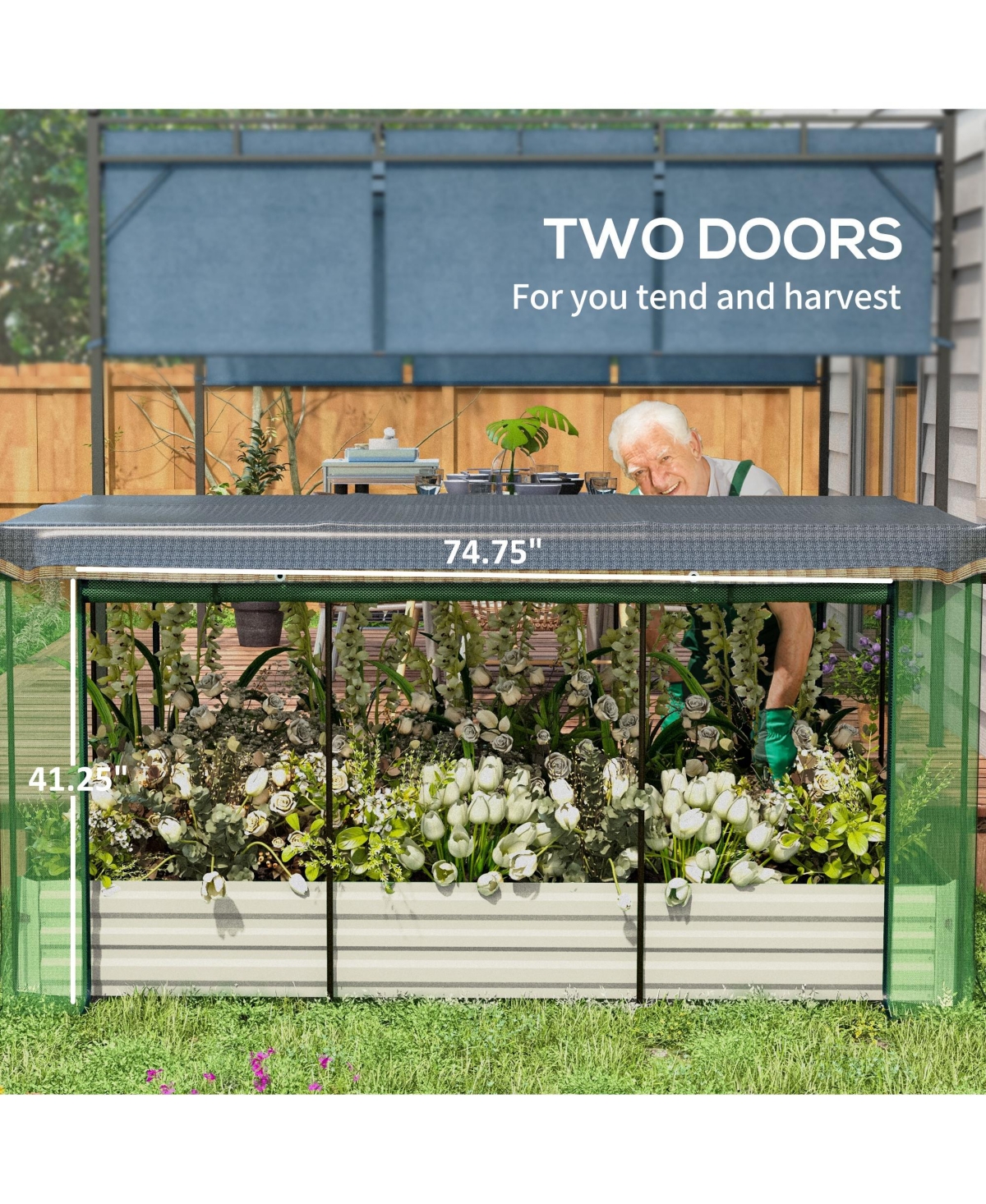 Outsunny Galvanized Raised Garden Bed with Crop Cage & Shade Cloth