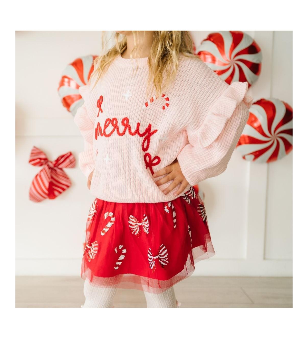 Sweet Wink Big Girls Coquette Merry Christmas Knit Sweater