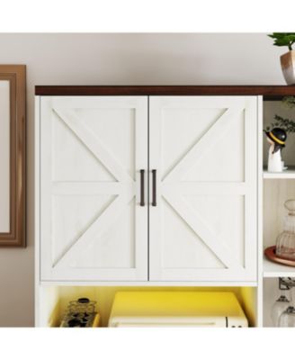 71" Farmhouse Kitchen Pantry Sideboard w/ Hutch & Charging Station