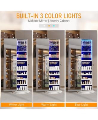 360&deg; Rotating Full-Length LED Mirror Jewelry Cabinet