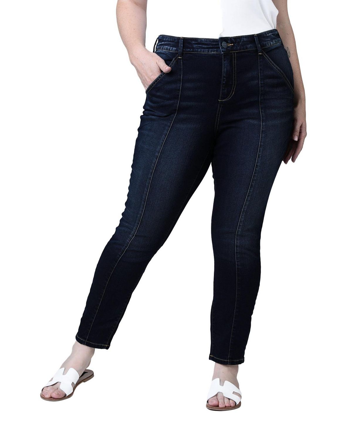 SLINK Jeans Women's High-Rise Pintuck Ankle Skinny Jeans with 28" Inseam view 1 — MAYCSS fashion products