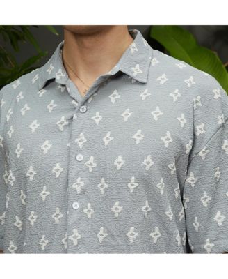 Men's Baby Blue Floral-Tactile Oversized Shirt