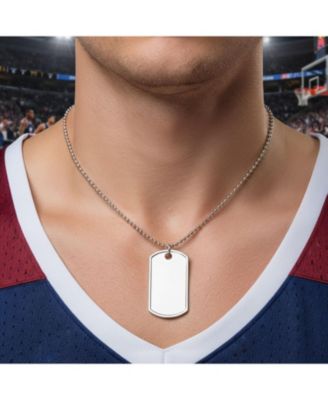 Set of 2 X-Large Army Military Dog Tag Pendant Necklace Sterling Silver Long Bead Ball Chain 20 Inch