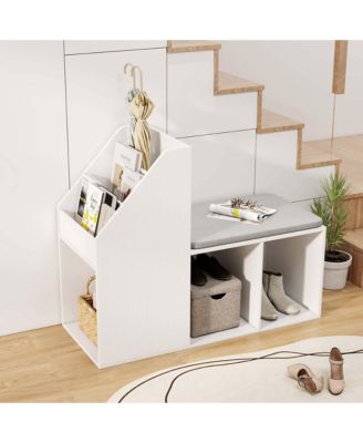 Shoe Storage Bench with Removable Seat Cushion 3 Side Storage Compartments