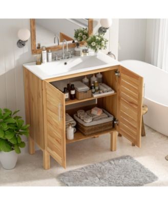 30inch Antique Bathroom Vanity with Ceramic Sink Mid Century Modern Bathroom Vanity Cabinet