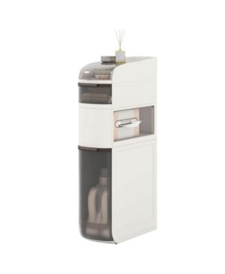 4-Tier Narrow Bathroom Storage Cabinet with Drawers Tissue Box Wheels for Kitchen