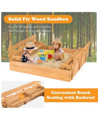 Kids Wooden Sandbox with 2 Foldable Bench Seats