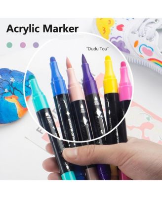 24 Colors Acrylic Markers, Dual Tip Paint Pens, Children's Drawing and Doodling Pens for Wood, Canvas, Ceramic and DIY Crafts Making