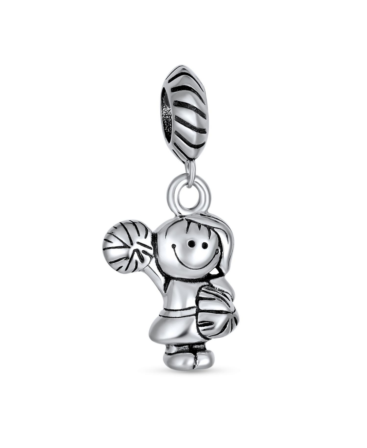 Bling Jewelry Set of 2 Cheerleader & Soccer Player Dangle Charm Bead Sterling Silver European Bracelet