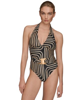 Donna Karan - Women's Printed Belted One-Piece Swimsuit