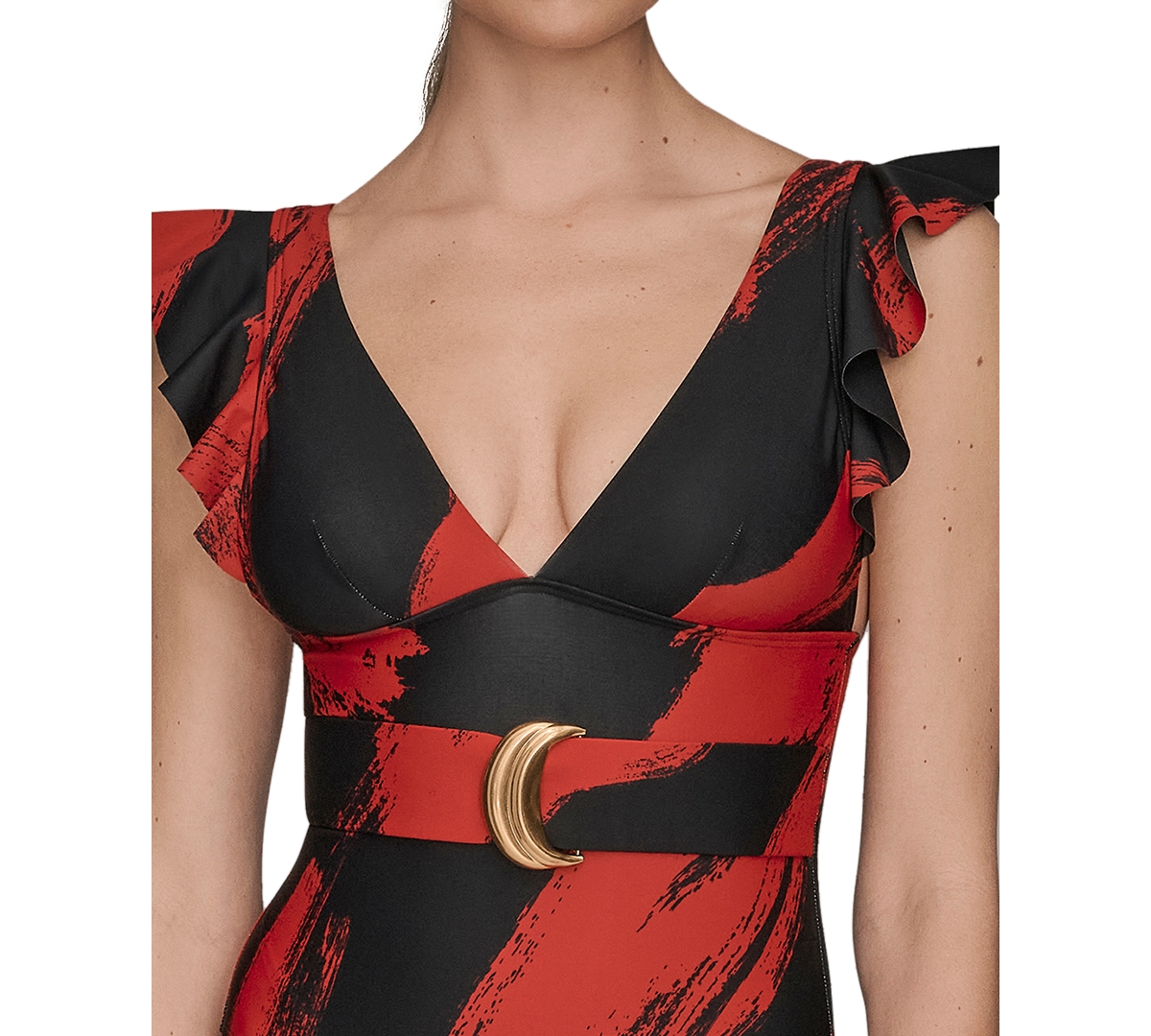 Donna Karan Women's Belted Flutter-sleeve One-piece Swimsuit In Multi