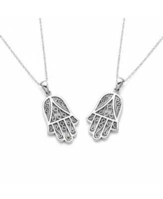 Set of 2 Yoga Delicate Filigree Swirl Amulet Talisman Fatima Hand Of God Hamsa Pendant Necklace Sterling Silver