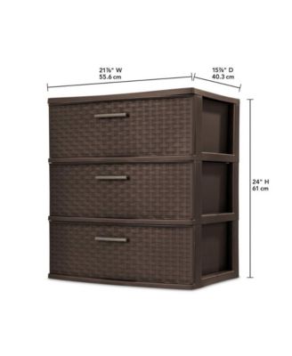 2 Pack 3 Drawer Wide Weave Storage Tower Plastic Organizer Drawers