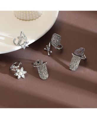 Women's The Bling-Bloom Nail Rings - Metallic Silver (Set Of 5)