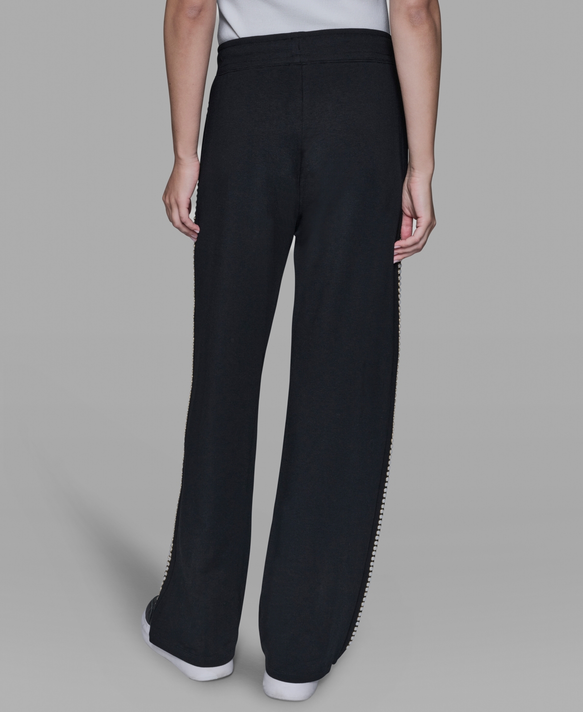 Karl Lagerfeld Paris Women's Imitation Pearl Trim Mid Rise Track Pants
