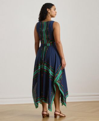 Plus Size Belted Polka-Dot V-Neck Dress