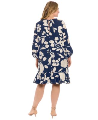 Plus Size Floral-Print Ruffled-Hem Shift Dress