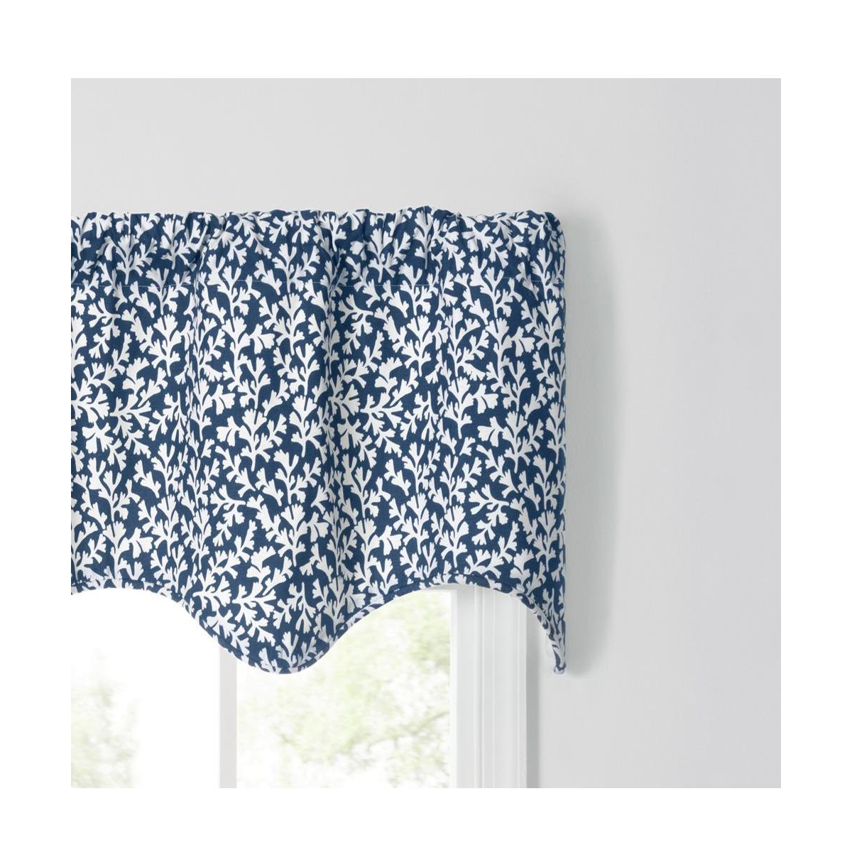 Ellis Curtain Sea Tumble 3" Rod Pocket 100% Cotton Machine Wash and Dry Scallop Valance Lined 50" x 16" Navy