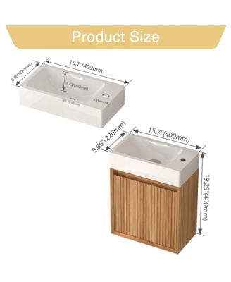 16&amp;quot; Small Bathroom Vanity Wall Mounted, Acacia Solid Wood Bathroom Vanity with White SMC Resin Basin, Modern Bathroom Vanity with Soft-Close Door
