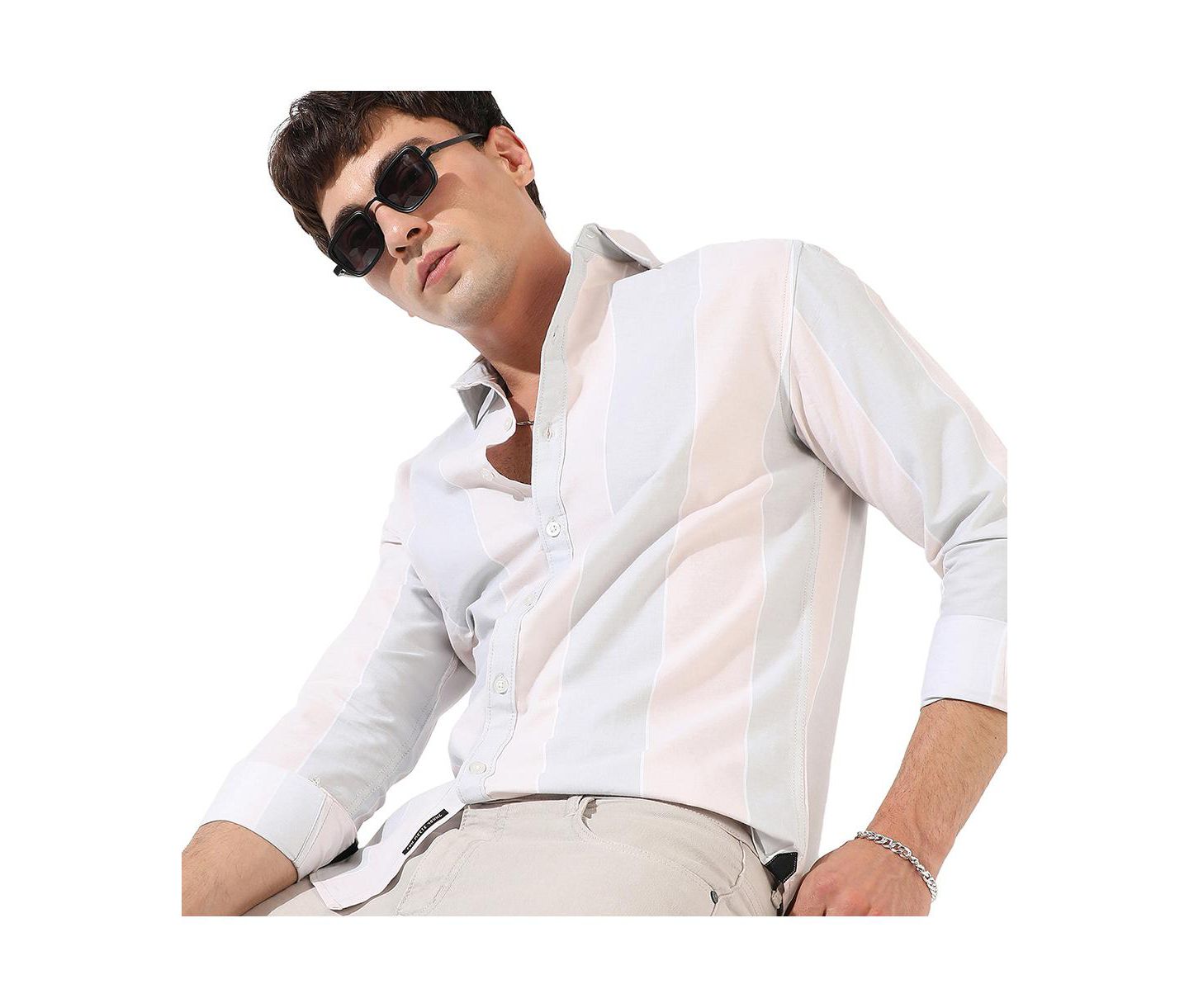 Мужская рубашка Cahoot Striped Regular Fit Casual, цвет: Синий — фото 2