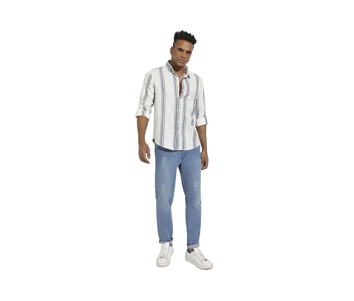 Мужская рубашка Cahoot Campus Sutra White & Dark Grey Barcode Striped, цвет: Белый — фото 6