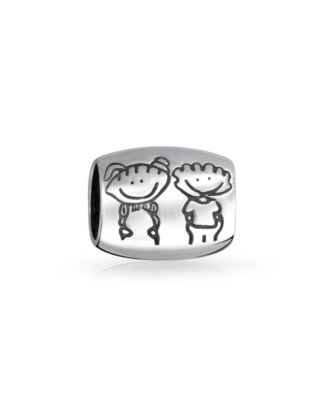 Set of 2 Sweet Heart New Homeowner & Cartoon Family Brother Sister Friends Charm Bead Sterling Silver