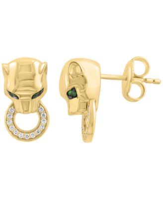 Diamond (1/10 ct. t.w.) and Tsavorite (1/10 ct. t.w.) Earrings in 14k Gold over Silver