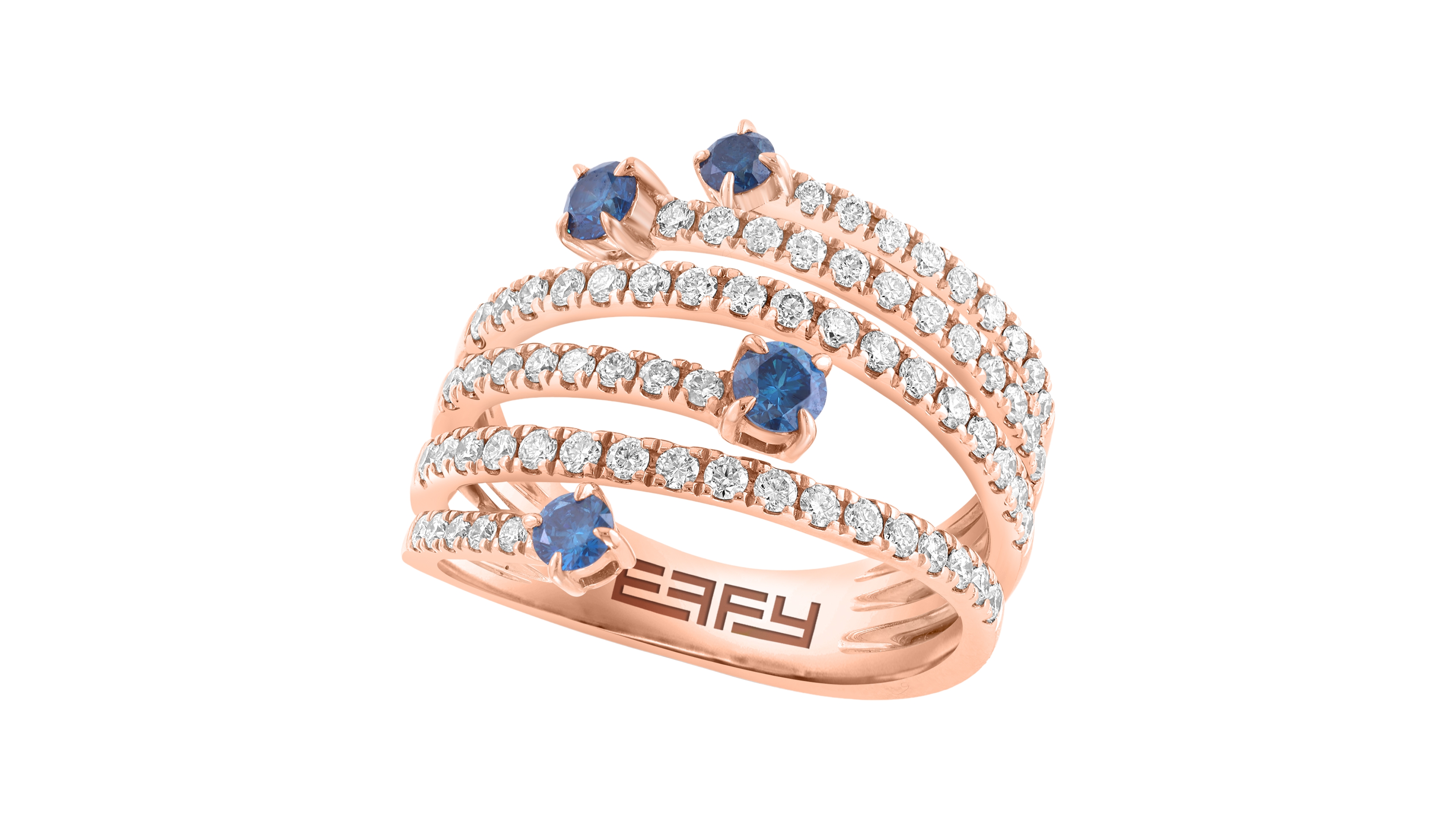 Effy Collection White and Blue Diamond (1-1/6 ct. t.w.) Ring in 14k Rose Gold