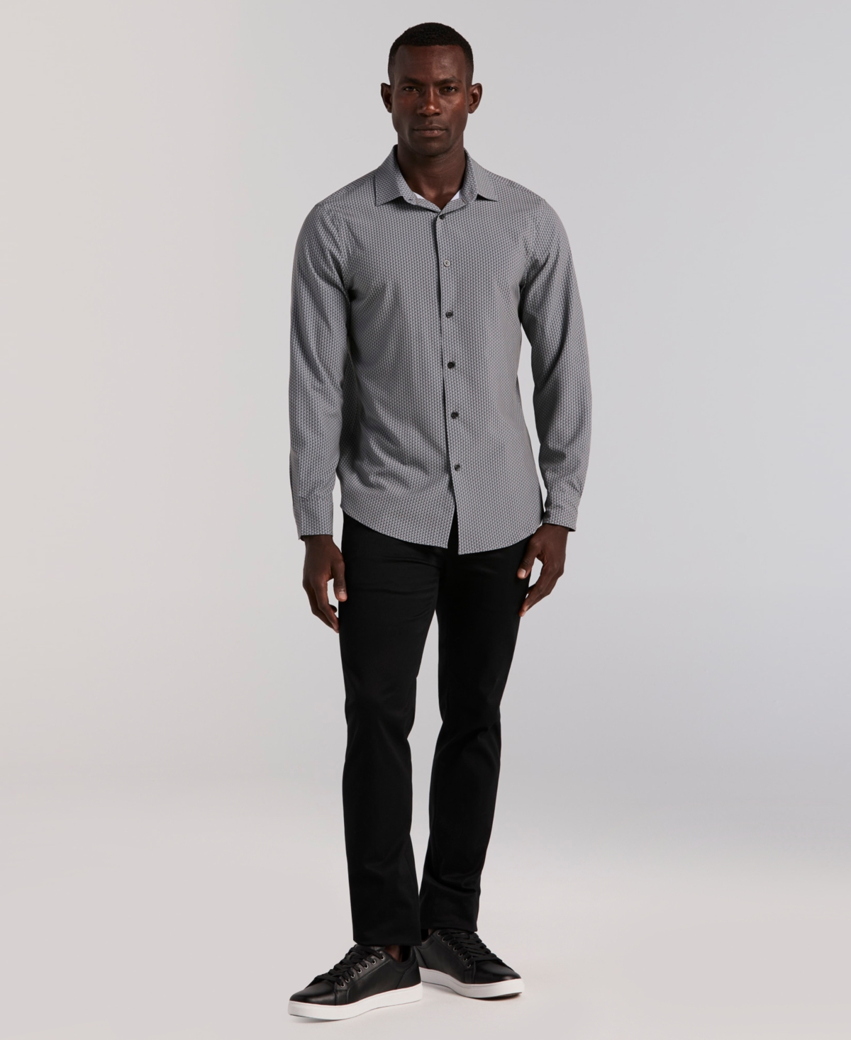 Perry Ellis Men's Long-Sleeve Slim-Fit Micro Geometric Print Shirt