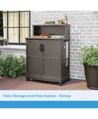 Patio Plastic Storage and Prep Station with Wicker Pattern, Stoney Gray
