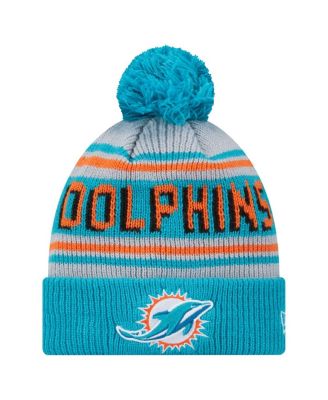 Big Boys and Girls Aqua Miami Dolphins Main Cuffed Knit Hat with Pom