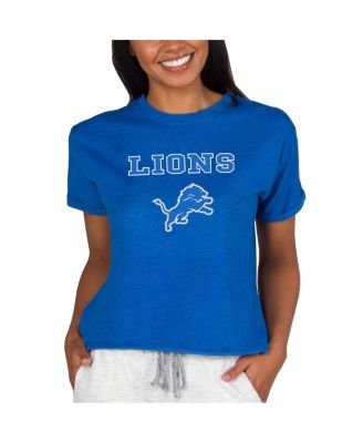 Women's Blue Detroit Lions Tri-Blend Mainstream Terry Short Sleeve Sweatshirt Top