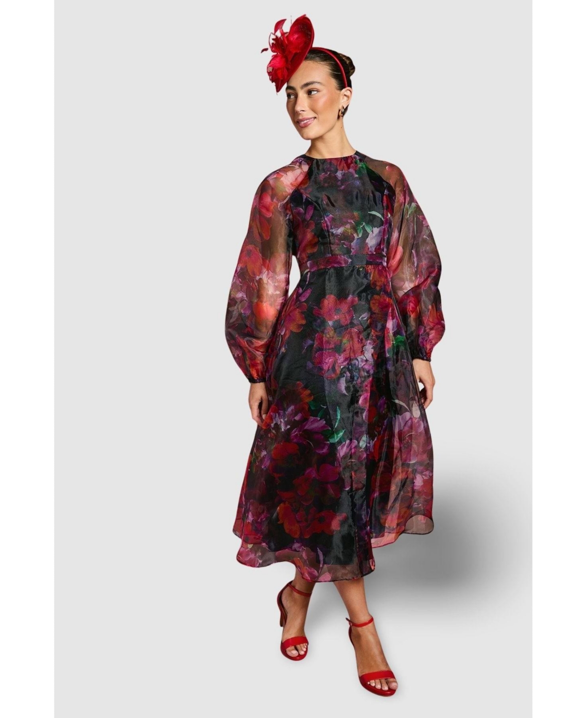 Coast Women's Organza Puff Sleeve Midi Dress