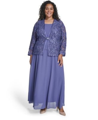 Plus Size Maxi Dress with 3/4-Sleeve Jacket, 2-Piece Set