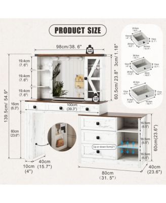 Vanity Desk with Storage Cabinet & Power Outlet