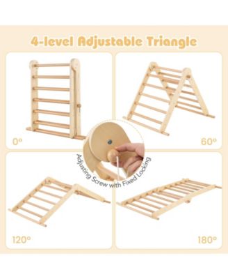 3-in-1 Pikler Triangle Climbing Set Kids Foldable Montessori Toys with Ramp