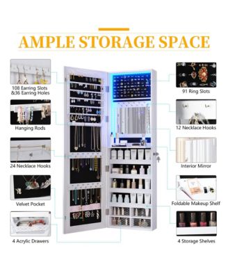 Wall/Door Mounted LED Jewelry Storage Mirror Cabinet