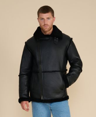 Men's Shearling Aviator Jacket, Wool Trim