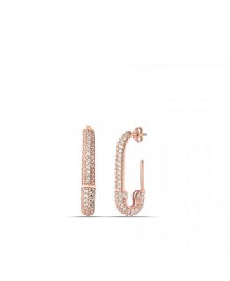 Women's Pave Stud Safety Pin Earring Jewelled Sterling Silver