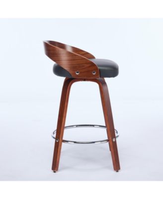 Set of 2 Swivel Wood Bar Stools with Low Back and Cushioned Seat