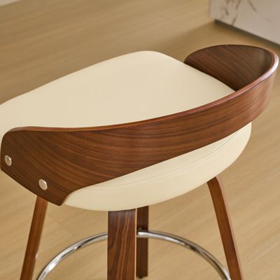 Set of 2 Swivel Wood Bar Stools with Low Back and Cushioned Seat