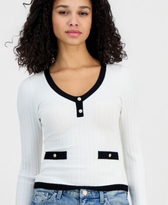 Women's Laurel Contrast-Trim Ribbed Knit Sweater